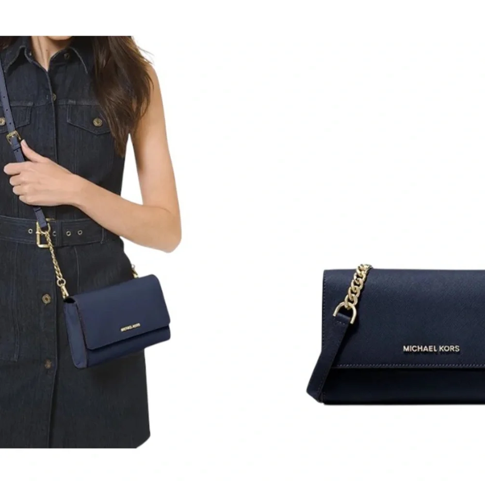 Michael Kors Dark Blue Clutch with Gold Chain
